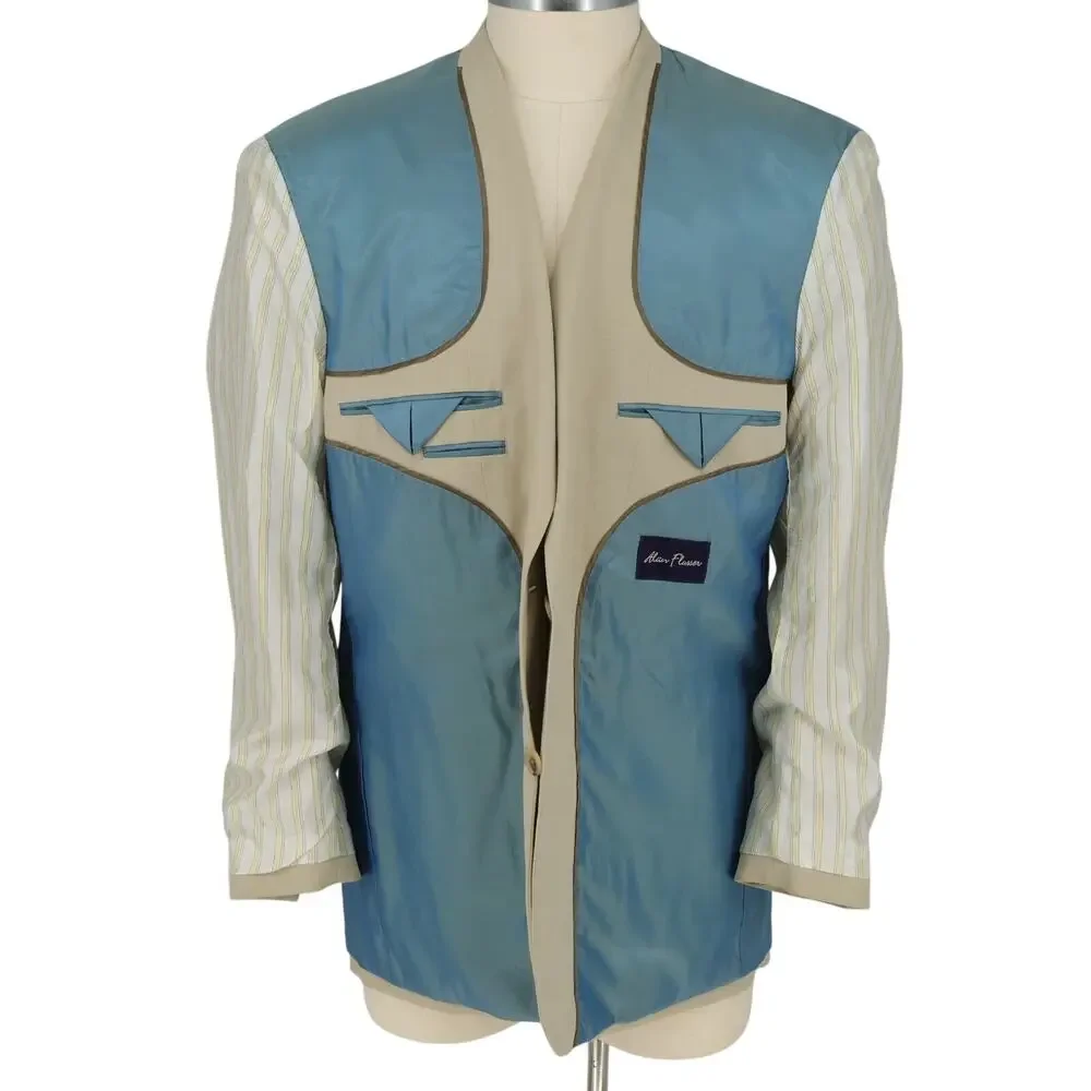 Alan Flusser Sport Coat Mens 44R Beige Silk Jacket Lined Single Vent 2 Button